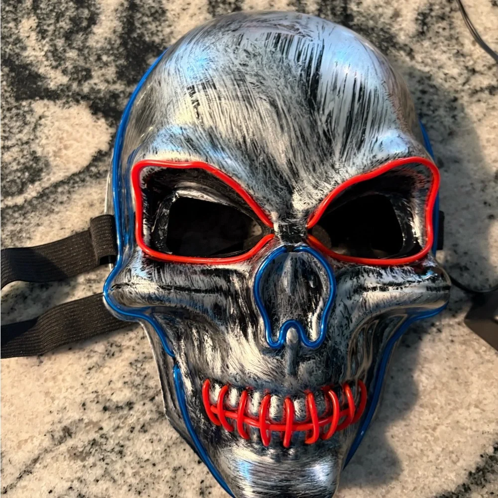 Silver Skull Mask with Red and Blue Accents
